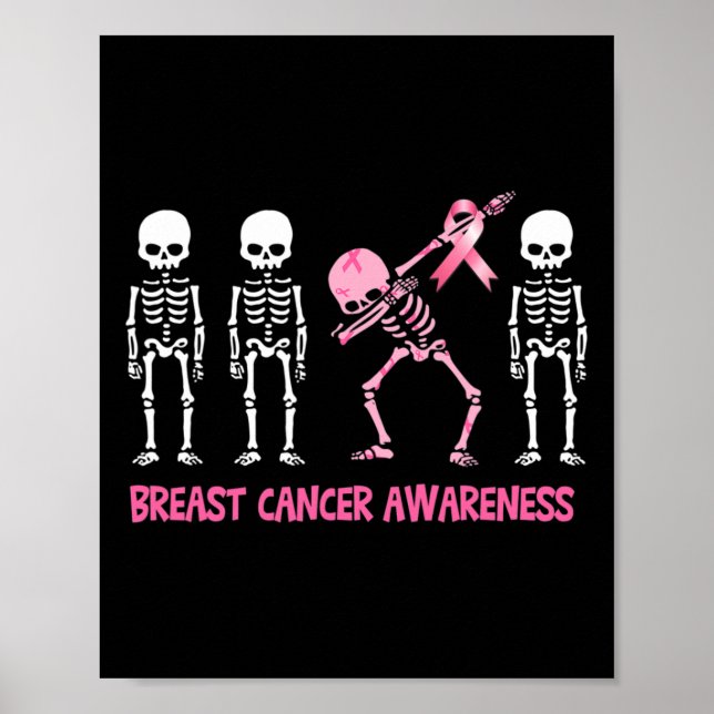 Dabbing Skeleton Rosa Ribbon Breast Cancer Hallowe Poster (Framsidan)