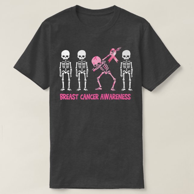 Dabbing Skeleton Rosa Ribbon Breast Cancer Hallowe T Shirt (Design framsida)