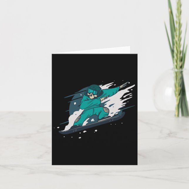 Dabbing Skeleton Snowboarder Snowboardin Kort (Framsida)