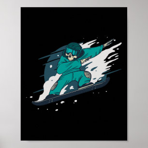 Dabbing Skeleton Snowboarder Snowboardin Poster