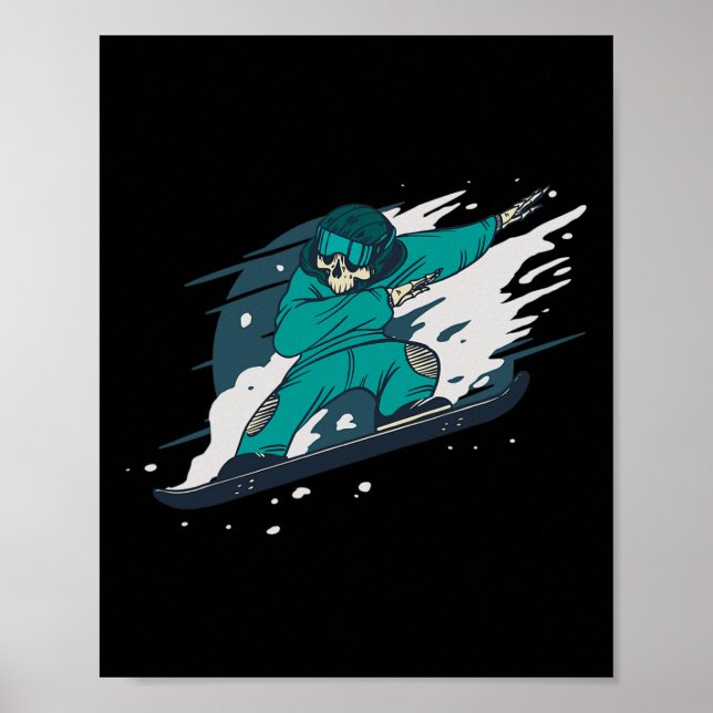 Dabbing Skeleton Snowboarder Snowboardin Poster (Framsidan)