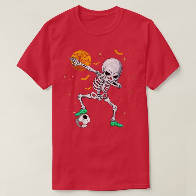 Dabbing Skeleton Soccer Halloween Boys Girls Kids  T Shirt (Design framsida)