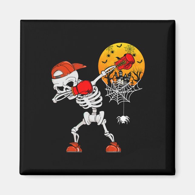 Dabbing Skeleton Spela upp Boxing Halloween Player Magnet (Framsidan)