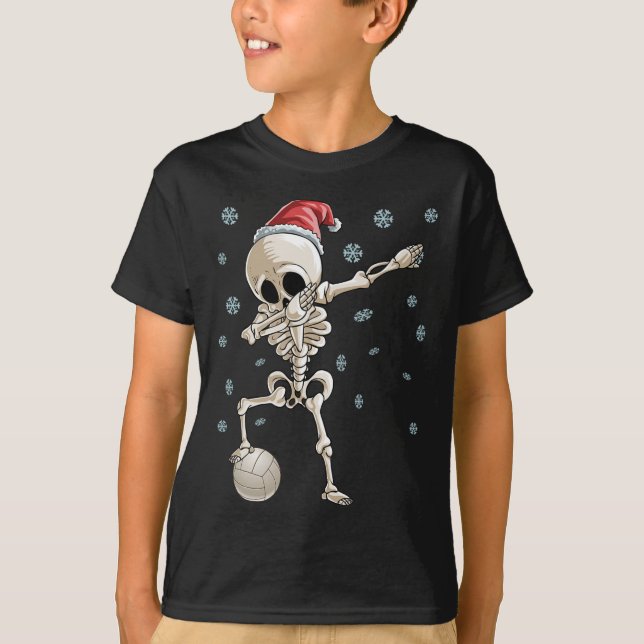 Dabbing Skeleton Volleyball jultomt T Shirt (Framsida)
