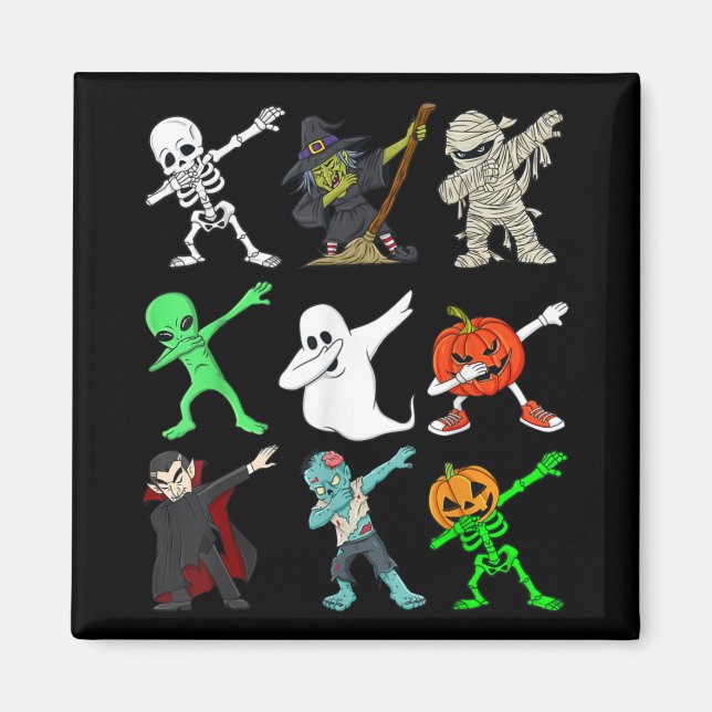 Dabbing Skeleton Witch och Monsters Halloween Magnet (Framsidan)