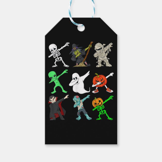 Dabbing Skeleton Witch och Monsters Halloween Presentetikett (Framsidan)