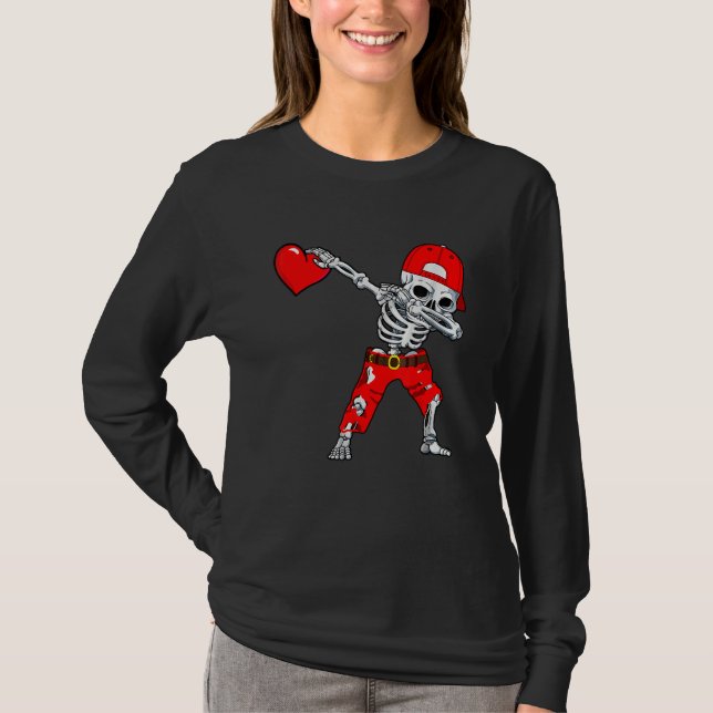 Dabbing Skeleton With Heart Love Valentine's Day B T Shirt (Framsida)