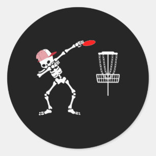 Dabbing skelett bär hatt disc golf spelare Hallowe Runt Klistermärke
