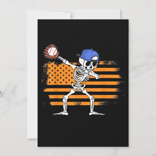 Dabbing Skelett Baseboll Rolig Halloween Julkort (Framsida)
