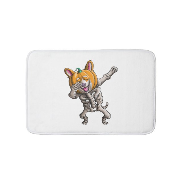 Dabbing Skelett Corgi Söt Halloween Corgi Rolig Badrumsmatta (Framsidan)