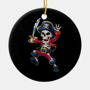 Dabbing Skelett Pirat Halloween Barn Jolly Roger Julgransprydnad Keramik