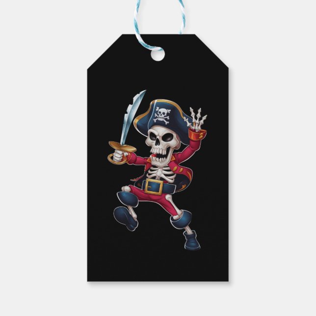 Dabbing Skelett Pirat Halloween Barn Jolly Roger Presentetikett (Baksidan)