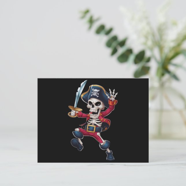 Dabbing Skelett Pirat Halloween Barn Jolly Roger Vykort (Stående Fram)