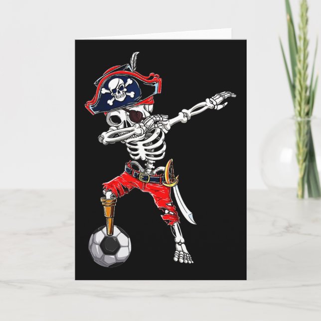 Dabbing skelettpirat och fotboll Ll Halloween Co Kort (Framsida)