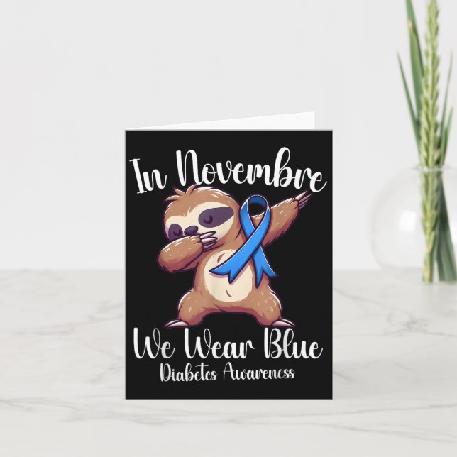 Dabbing Sloth i november Bära Blue Diabetes Aw Kort (Framsida)