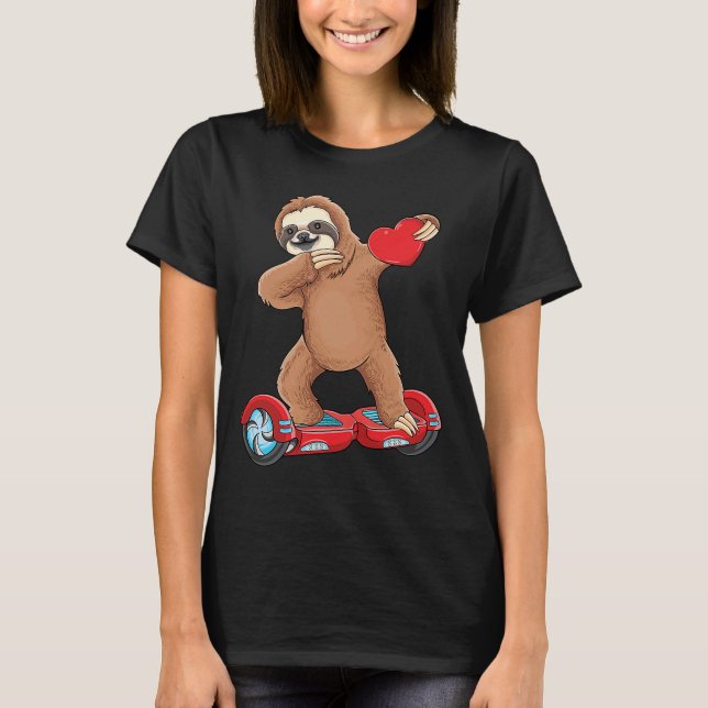 Dabbing Sloth Riding Hoverboard Kids Skater Valent T Shirt (Framsida)