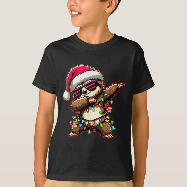 Dabbing Sloth Xmas For Kids Boys Girl Sloth Lover  T Shirt (Framsida)