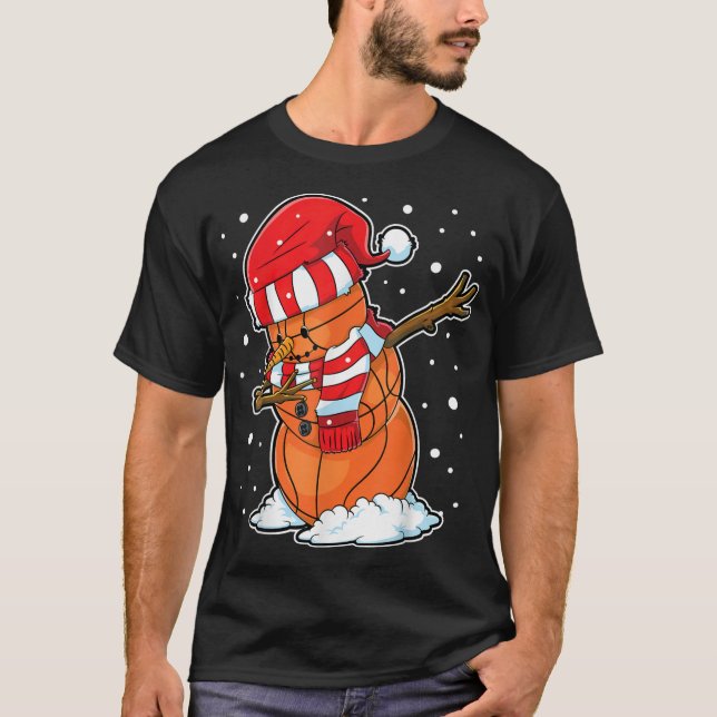 Dabbing Snögubbe Basketball Boll jul Santa Bo T Shirt (Framsida)