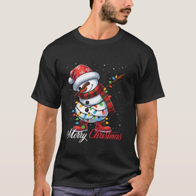 Dabbing Snögubbe God jul Ljus Santa Hat X T Shirt (Framsida)