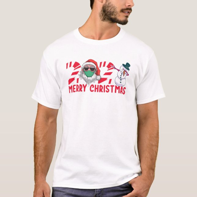 Dabbing Snögubbe jultomten Mask Merry Christm T Shirt (Framsida)