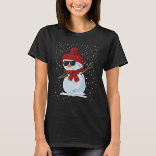 Dabbing snögubbe Santa Hat Sunglasses jul jul T Shirt