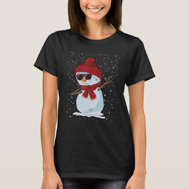 Dabbing snögubbe Santa Hat Sunglasses jul jul T Shirt (Framsida)