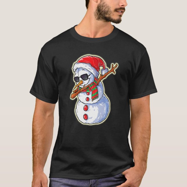 Dabbing Snögubbe Santa Hat with sunglasses Christm T Shirt (Framsida)