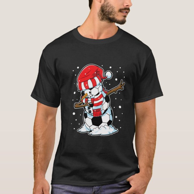 Dabbing Snögubbe Soccer Ball jul Santa Boys T Shirt (Framsida)