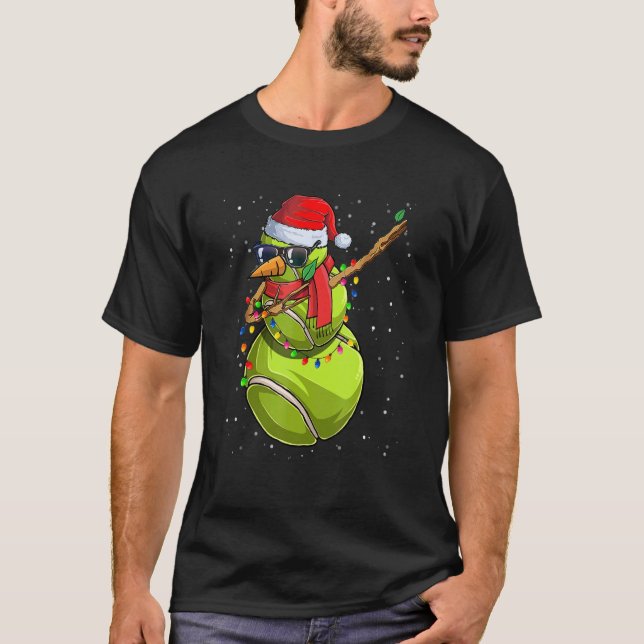 Dabbing Snögubbe Tennis Älskare Santa Hat jul P T Shirt (Framsida)