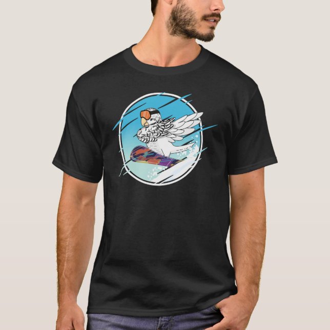 Dabbing Snowboard Parrot I White Budgie Budgerigar T Shirt (Framsida)