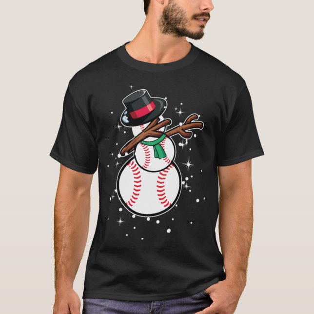 Dabbing Snowman Baseball Funny Christmas baseball  T Shirt (Framsida)