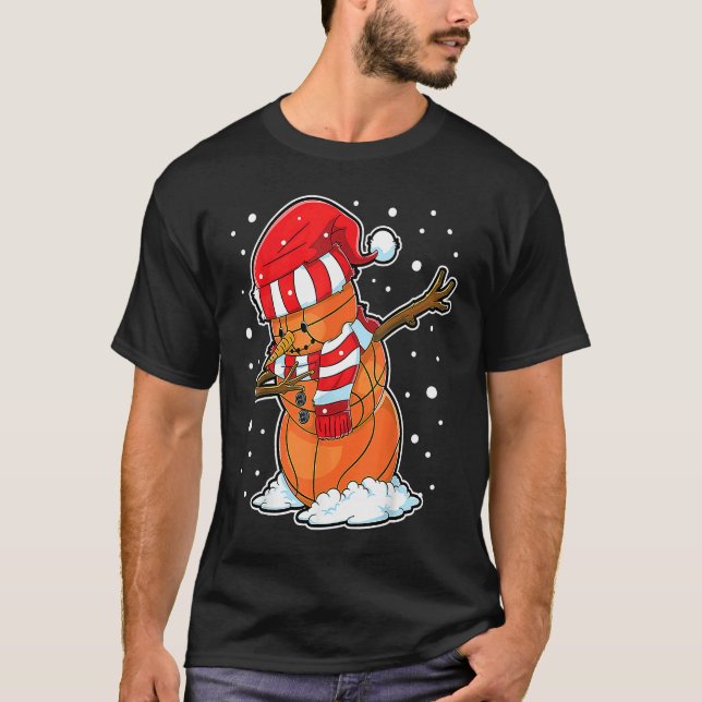 Dabbing Snowman Basketball Ball Christmas Santa Bo T Shirt (Framsida)