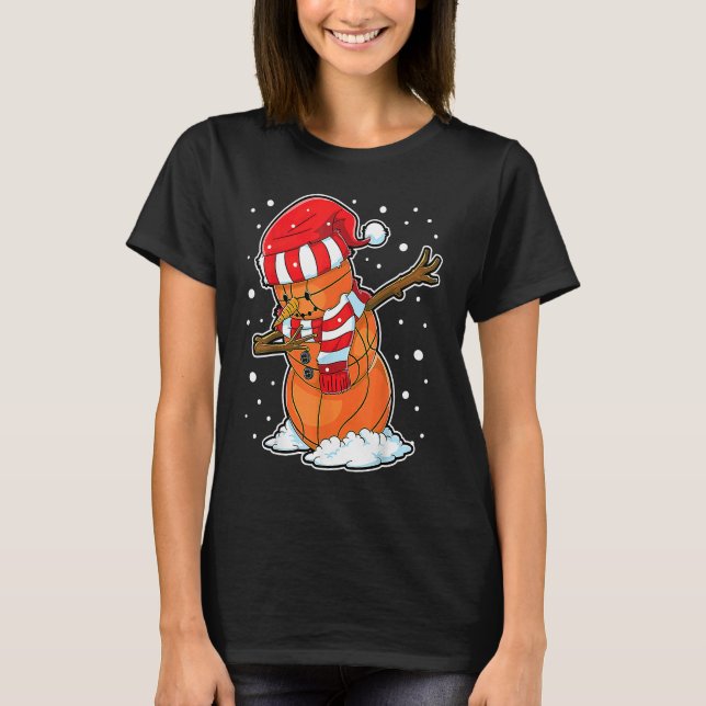 Dabbing Snowman Basketball Ball Christmas Santa Bo T Shirt (Framsida)