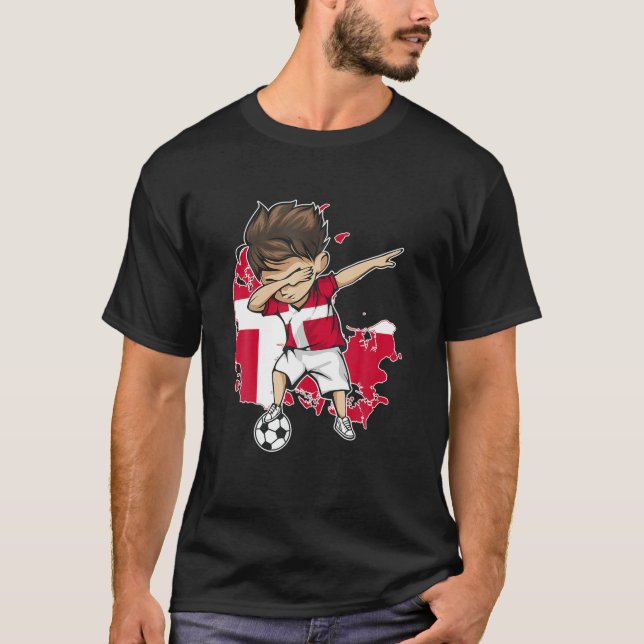 Dabbing Soccer Boy Danmark Jersey - Danmark Karta  T Shirt (Framsida)