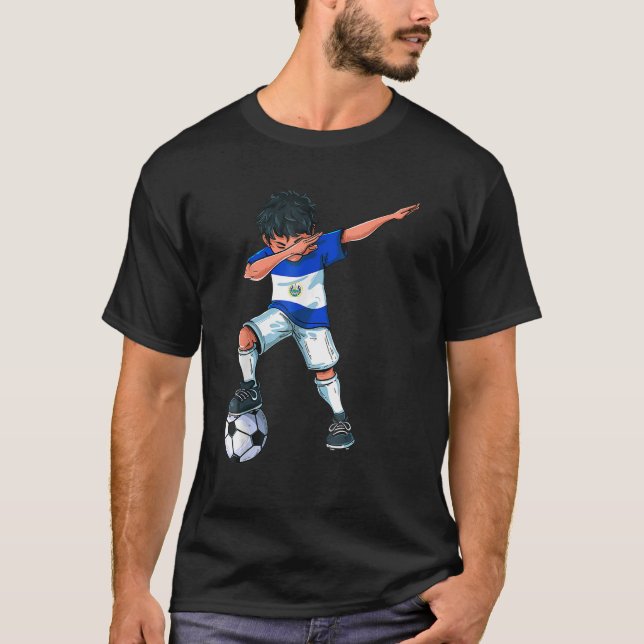 Dabbing Soccer Boy El Salvador Salvadoran Football T Shirt (Framsida)