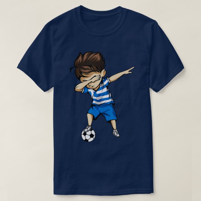 Dabbing Soccer Boy Greece Jersey Greek Football Gi T Shirt (Design framsida)