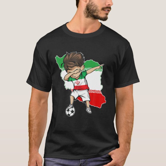 Dabbing Soccer Boy Iran Jersey - Iran Map Flag T Shirt (Framsida)