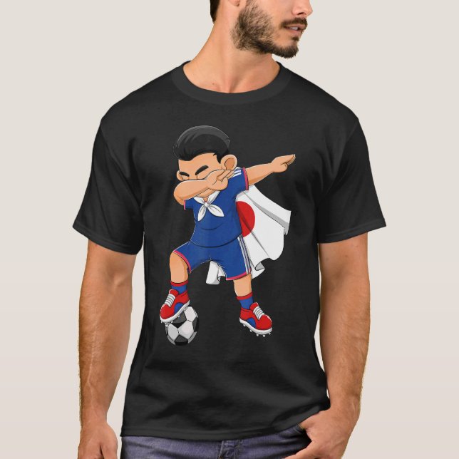 Dabbing Soccer Boy Japan Football Flagga Kids T Shirt (Framsida)