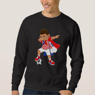Dabbing Soccer Boy Kroatien Flagga Kids Lång Ärmad Tröja