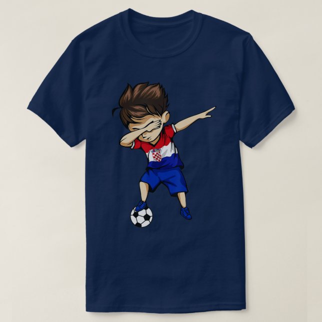 Dabbing Soccer Boy Kroatien Jersey Kroan Footbal T Shirt (Design framsida)