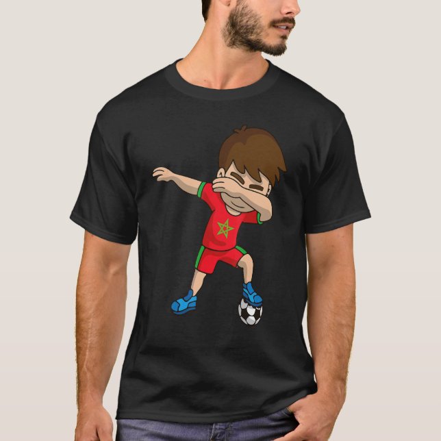 Dabbing Soccer Boy Marocko Flagga Moors Peace Moor T Shirt (Framsida)