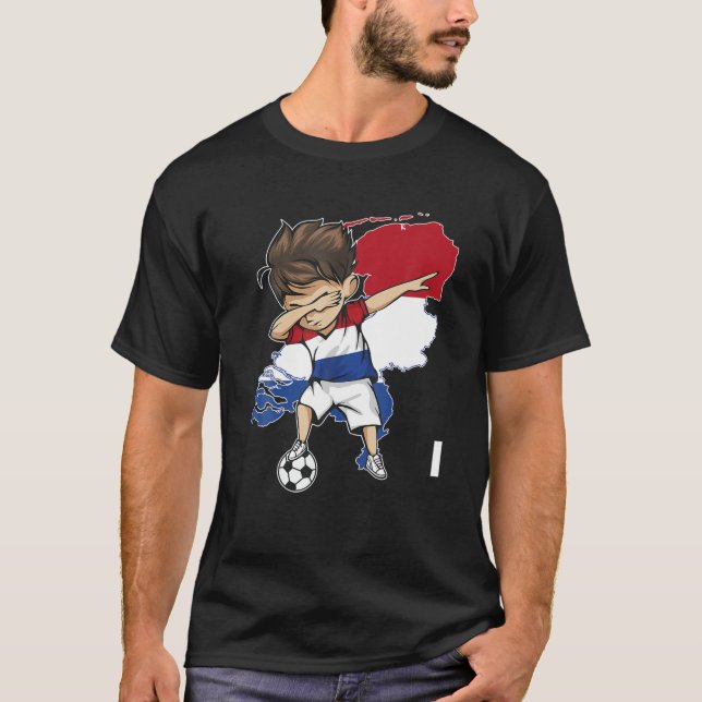Dabbing Soccer Boy Netherlands Jersey - Nederlände T Shirt (Framsida)