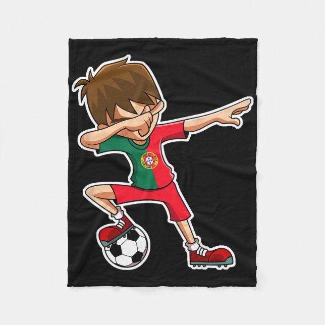 Dabbing Soccer Boy Portugal Jersey Portuguese Kids Fleecefilt (Framsidan)