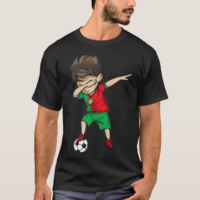 Dabbing Soccer Boy Portugal Jersey Portusey Portus T Shirt (Framsida)