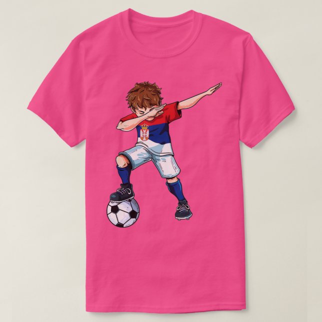 Dabbing Soccer Boy Serbi- Serbiska fotbollsgåva T Shirt (Design framsida)