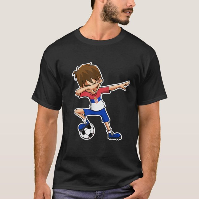 Dabbing Soccer Boy Serbien Shirt Serbian Flagga Je T (Framsida)