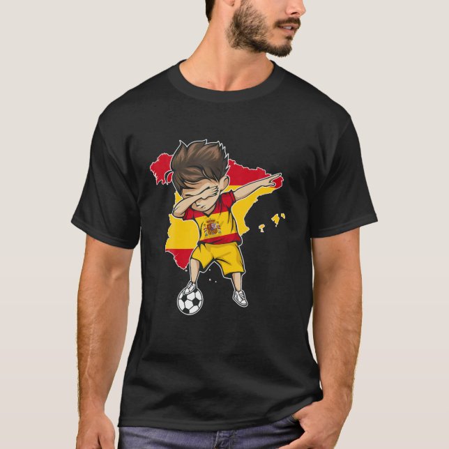 Dabbing Soccer Boy Spain Jersey - Spanien Karta Fl T Shirt (Framsida)