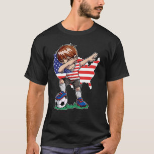 Dabbing Soccer Boy Team Fläkt USA Amerikanska Flag T Shirt