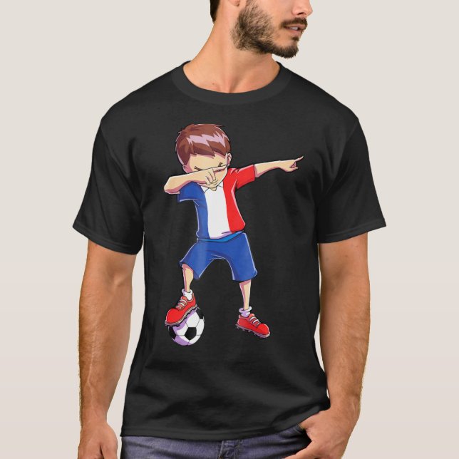 Dabbing Soccer Frankrike Boys Manar Fransk Footbal T Shirt (Framsida)