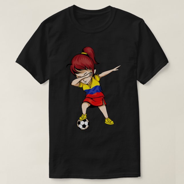 Dabbing Soccer Girl Colombia Jersey Colombia Foo T Shirt (Design framsida)